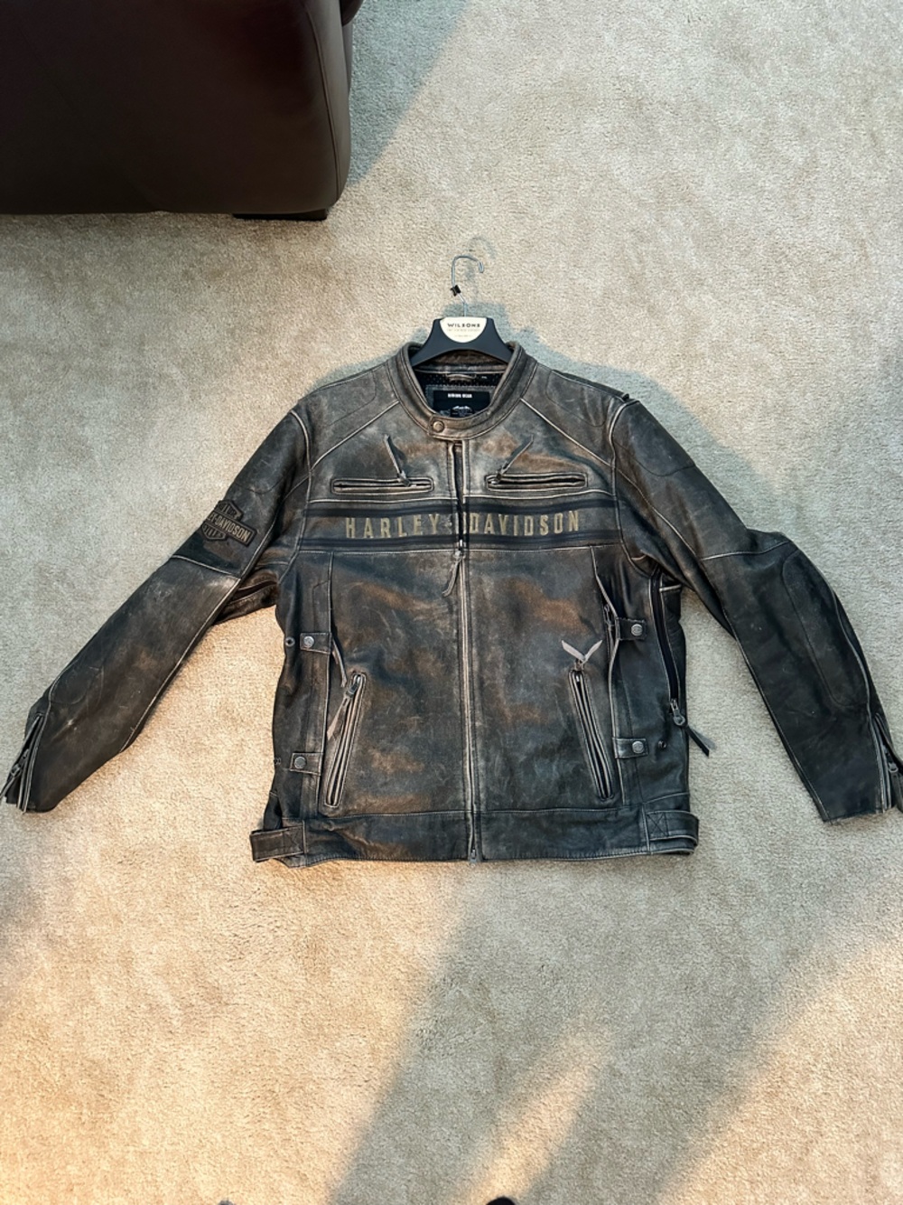 Harley-Davidson Black Distressed Leather Bomber Jacket